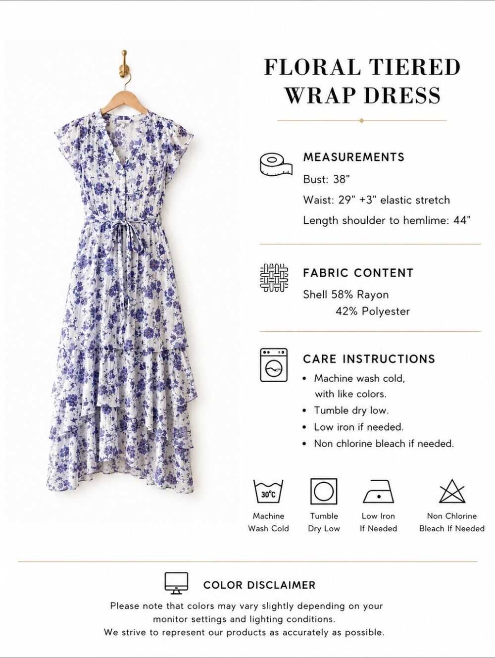 J Gee | Blue Floral Teired Midi Dress with V-Neck. | Size Medium - Picture 3 of 7